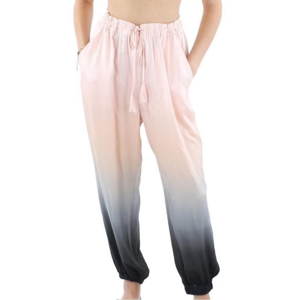 NWT! Badgley Mischka Womens Pink Silk Tie Dye Drawstring Jogger Pants-1x